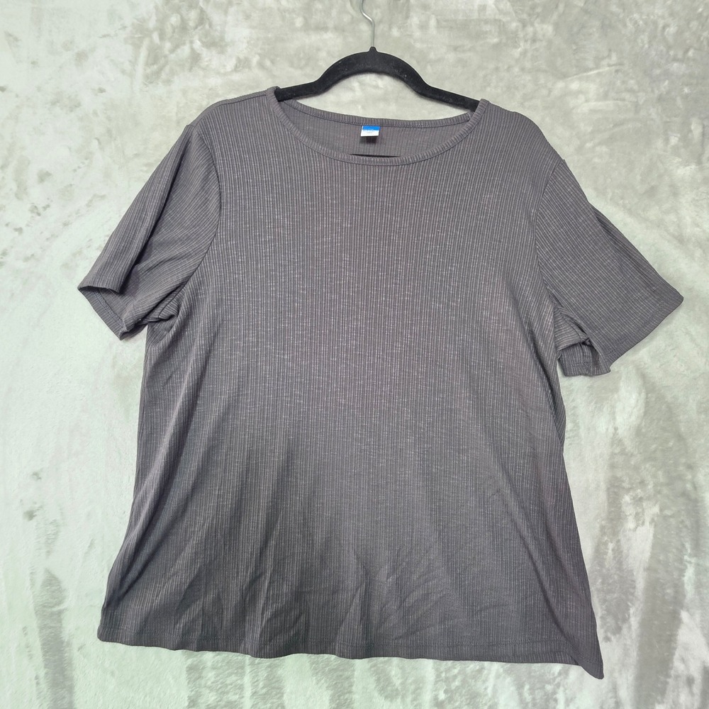 Old Navy Luxe Womens Large Dark Gray Ribbed Short Sleeve Crew Neck T-Shirt Top